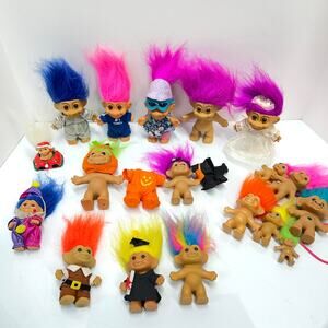 Russ DAM TROLL DOLL Lot of 12 Vintage 90s Bright Hair Trolls 4.5" 3" Holiday Car